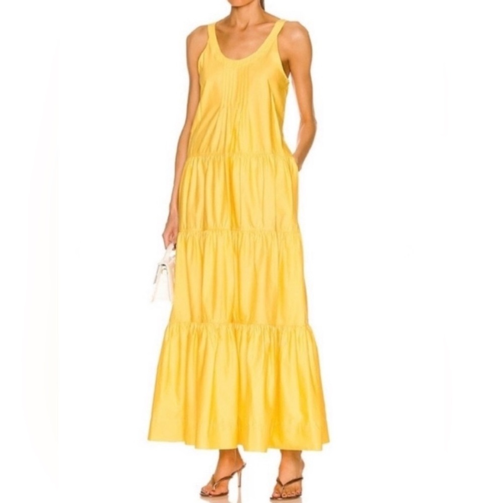 Jonathan Simkhai Olinda Poplin Tiered Midi Dress. Yellow. Size Medium. NWT.